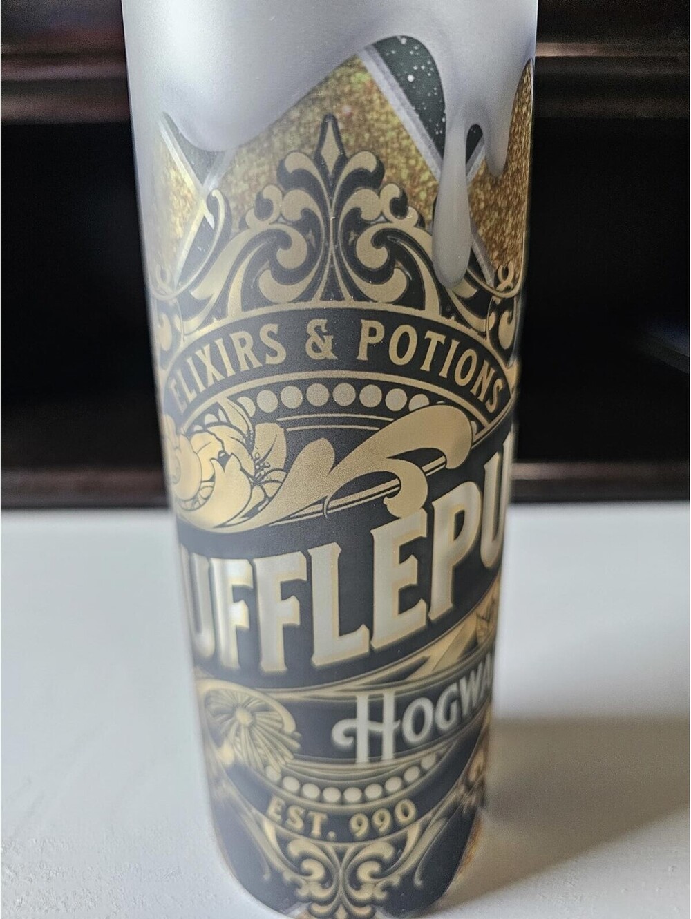 Custom Hufflepuff Elixirs & Potions 17oz Frosted Glass Tumbler Lid Straw New